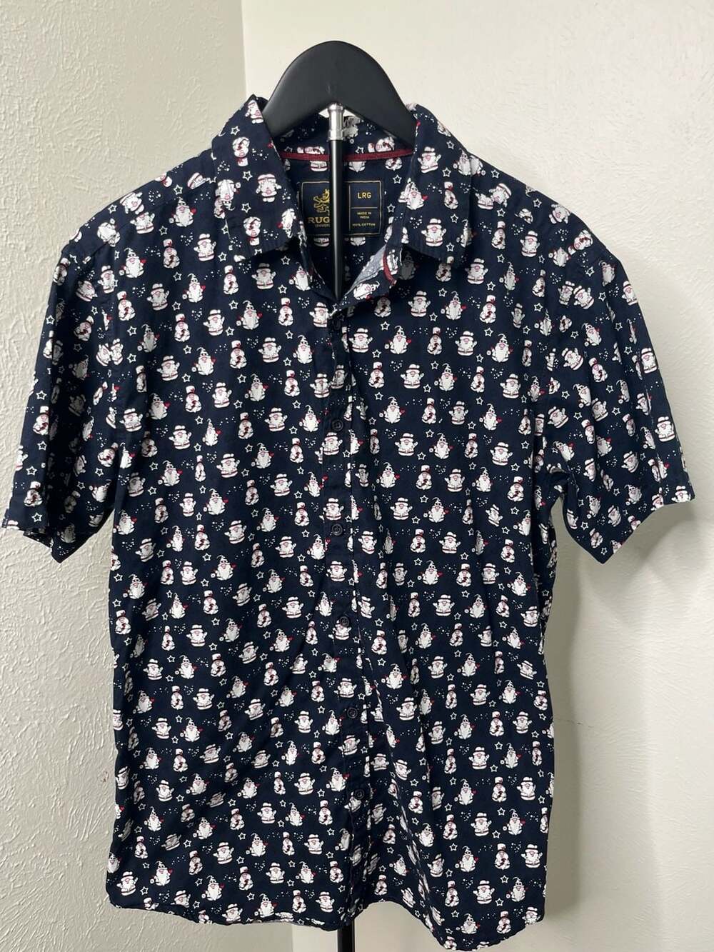 Christmas Gnome Print Button-Up Shirt Men’s Holiday Novelty Top